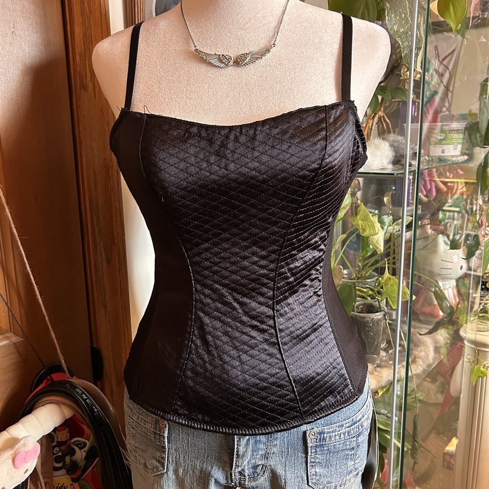 Y2K Hot Topic Morbid Threads Grunge Black Quilted Corset Bustier Top Sz 34C